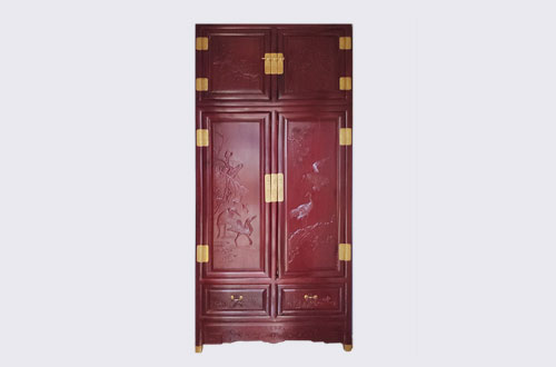端州高端中式家居装修深红色纯实木衣柜